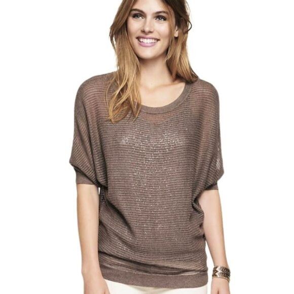 ✨ HP✨Express Mesh Dolman Open Stitch Knit Brown Sweater✨ - Picture 1 of 6
